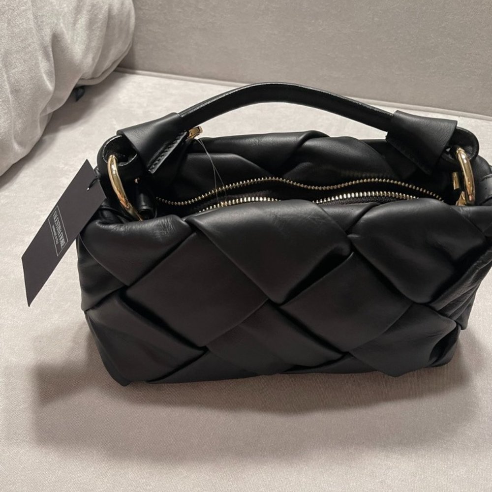 Black Leather Woven Crossbody Bag